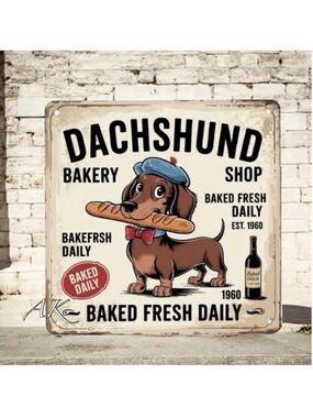 DACHSHUND BAKERY SHOP BAKED FRESH DAILY WOODEN SIGN PLAQUE 🐾 DOXIE WIENER